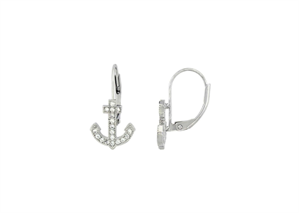 Micro Pave CZ Studded Anchor Earrings